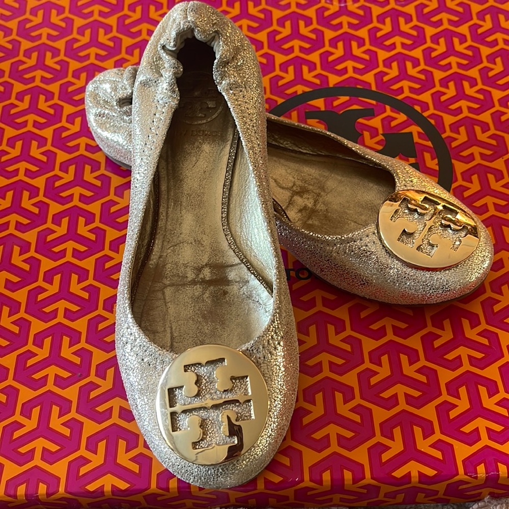 Gold Tory Burch Flats- Size 6- Good used condition